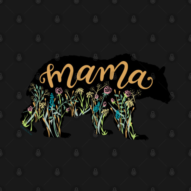 Mama Bear with Wildflowers Pretty Illustration by DoubleBrush