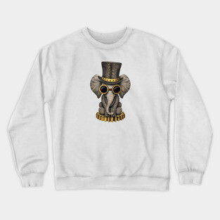 Steampunk Baby Elephant Cub Crewneck Sweatshirt