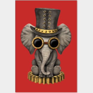 Steampunk Baby Elephant Cub Posters and Art