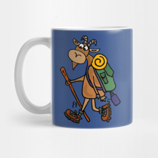 Cute Funky Goat Hiking Art Mug