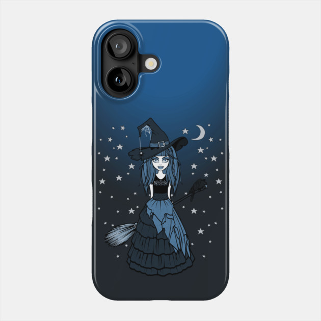 Witch and Crow Blue Starry Night Cheeky Witch® Phone Case by Cheeky Witch