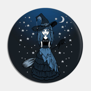Witch and Crow Blue Starry Night Cheeky Witch® Pin