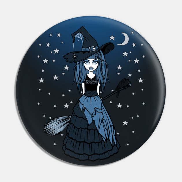 Witch and Crow Blue Starry Night Cheeky Witch® Pin by Cheeky Witch