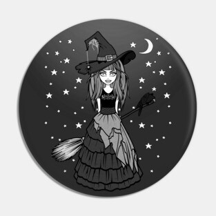 Witch and Crow Dark Starry Night Cheeky Witch® Pin