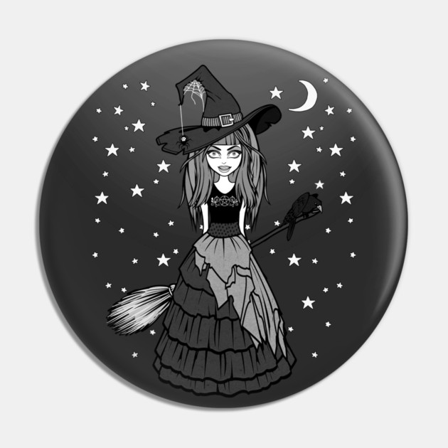Witch and Crow Dark Starry Night Cheeky Witch® Pin by Cheeky Witch