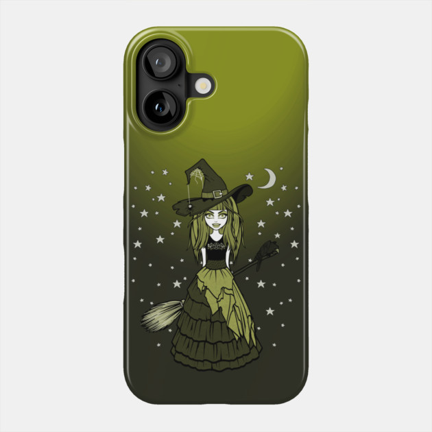 Witch and Crow Green Starry Night Cheeky Witch® Phone Case by Cheeky Witch