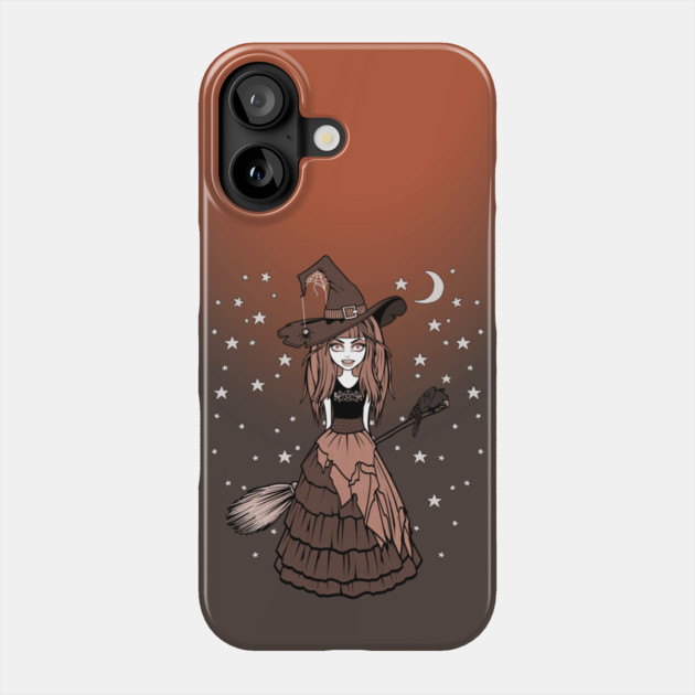 Witch and Crow Orange Starry Night Cheeky Witch® Phone Case by Cheeky Witch