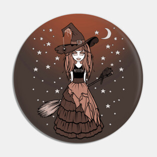 Witch and Crow Orange Starry Night Cheeky Witch® Pin