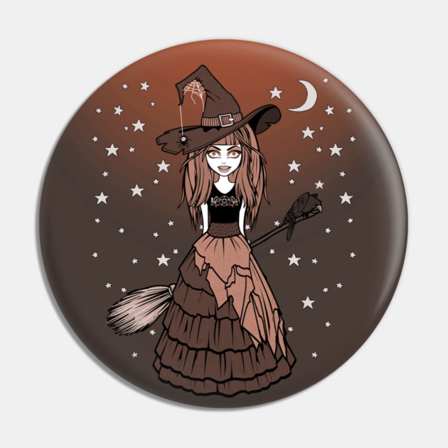 Witch and Crow Orange Starry Night Cheeky Witch® Pin by Cheeky Witch