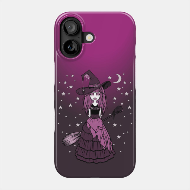 Witch and Crow Pink Starry Night Cheeky Witch® Phone Case by Cheeky Witch