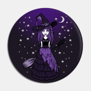 Witch and Crow Purple Starry Night Cheeky Witch® Pin