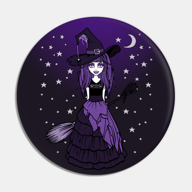 Witch and Crow Purple Starry Night Cheeky Witch® Pin by Cheeky Witch