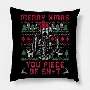 Christmas Skull Funny Ugly Sweater Pillow