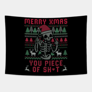 Christmas Skull Funny Ugly Sweater Tapestry
