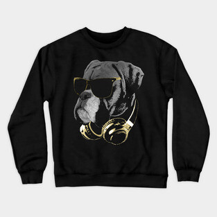 DJ Boxer Dog Bling Crewneck Sweatshirt