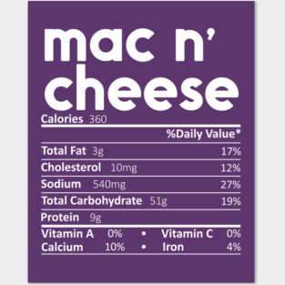 Mac N' Cheese Nutrition Facts Gift Funny Thanksgiving Costume Posters and Art