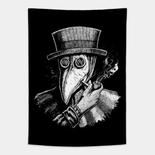 Vintage chill plague doctor smoking pipe Tapestry