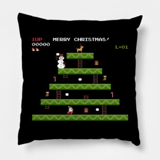merry christmas retro pixel video game Pillow