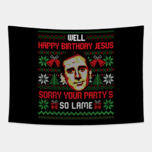 Happy Birthday Jesus Funny Ugly Sweater Tapestry