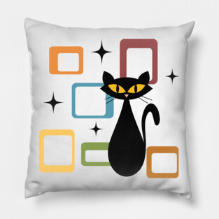 Mid Century black cat Pillow