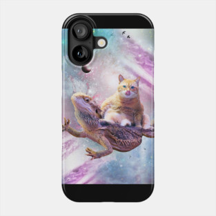 Space Cat Riding Bearded Dragon Lizard Phone Case