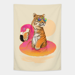 Chillin (Flamingo Tiger) Tapestry