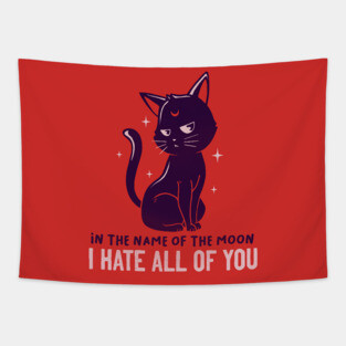 In The Name Of The Moon Funny Cute Cat Tapestry