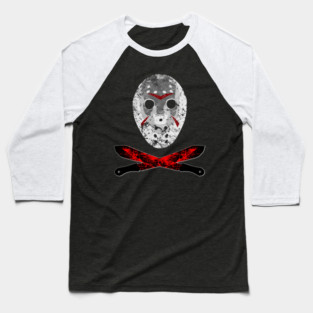 Bloody Horror Mask and Machete Baseball T-Shirt