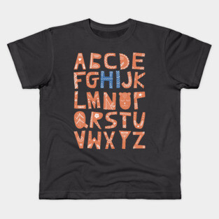 Alphabet says "Hi" (orange and blue) Kids T-Shirt