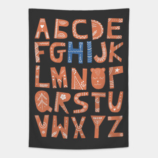 Alphabet says "Hi" (orange and blue) Tapestry