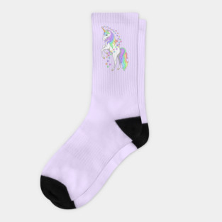 Rearing Rainbow Unicorn and Stars Socks