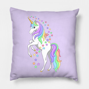 Rearing Rainbow Unicorn and Stars Pillow