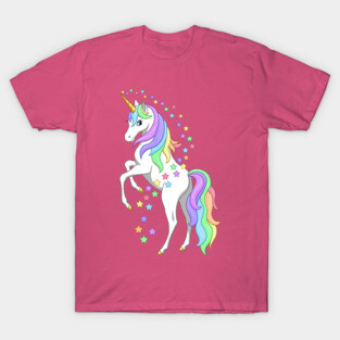 Rearing Rainbow Unicorn and Stars T-Shirt