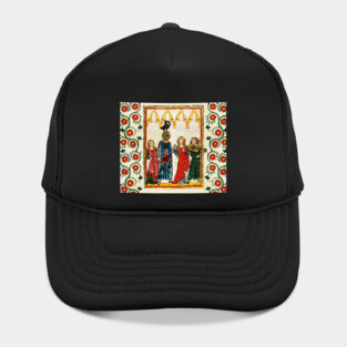 KNIGHT OF SWAN DANCING WITH BEAUTIFUL LADIES ,FIDDLE MUSIC ,MEDIEVAL MINIATURE WITH WILD ROSES Hat