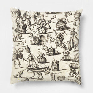 HIERONYMUS BOSCH BESTIARY Black White Fantasy Figures,Monsters and Animals Pillow