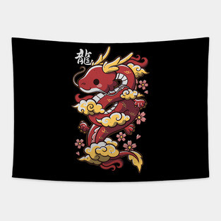 Kawaii red dragon Tapestry