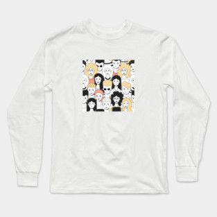 funny doodle people face pattern gift Long Sleeve T-Shirt