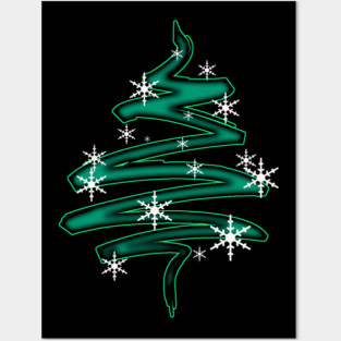 Christmas Tree Abstract with snowflakes Posters and Art