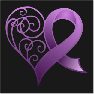 Purple Ribbon with Heart Posters and Art