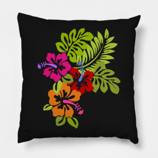 Tropical Hibiscus Flowers Bouquet Pillow