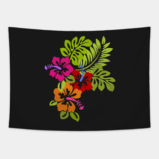 Tropical Hibiscus Flowers Bouquet Tapestry