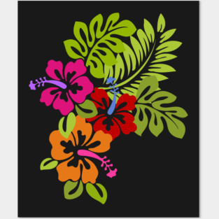 Tropical Hibiscus Flowers Bouquet Posters and Art