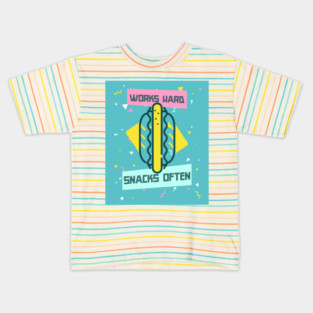 Works Hard, Snacks Often - Hot Dog Edition Kids T-Shirt
