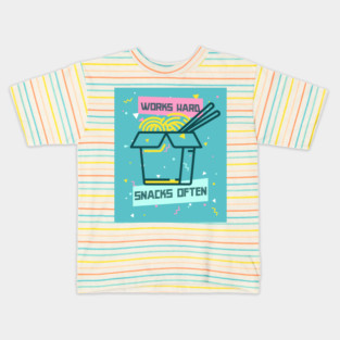 Works Hard, Snacks Often - Noodles Edition Kids T-Shirt