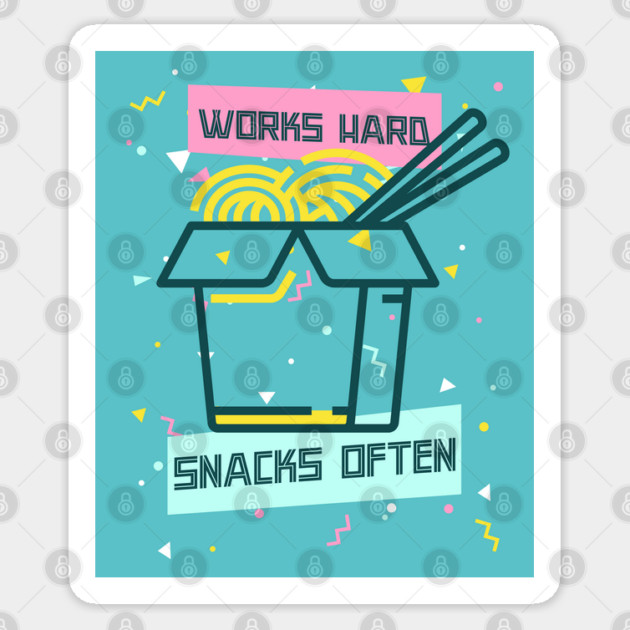 Works Hard, Snacks Often - Noodles Edition Sticker by Camp Happy Hour
