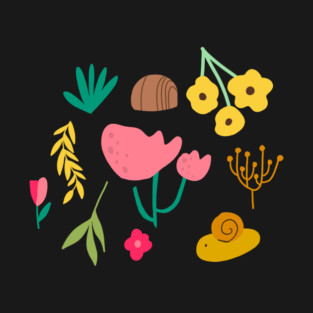 Snails and flowers pattern T-Shirt