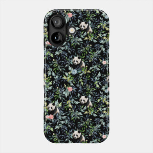 Floral Panda Pattern with Pink and Blue Roses Phone Case