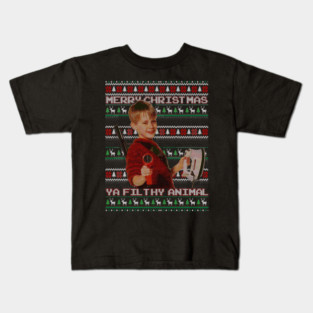 Merry Christmas Ya filthy Animal - funny ugly sweater christmas tee Kids T-Shirt