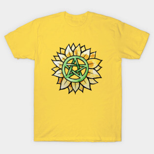 Sunflower Pentagram Green Witch T-Shirt