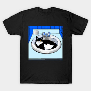 Cute Tuxedo Cat in the bathroom basin  Copyright TeAnne T-Shirt